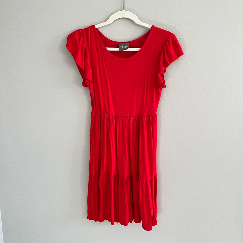 Red Knit Ruffle Dress